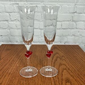 B- Crystal Champagne Flutes Hearts German Stolzle Lausitz L'Amour Valentine’s